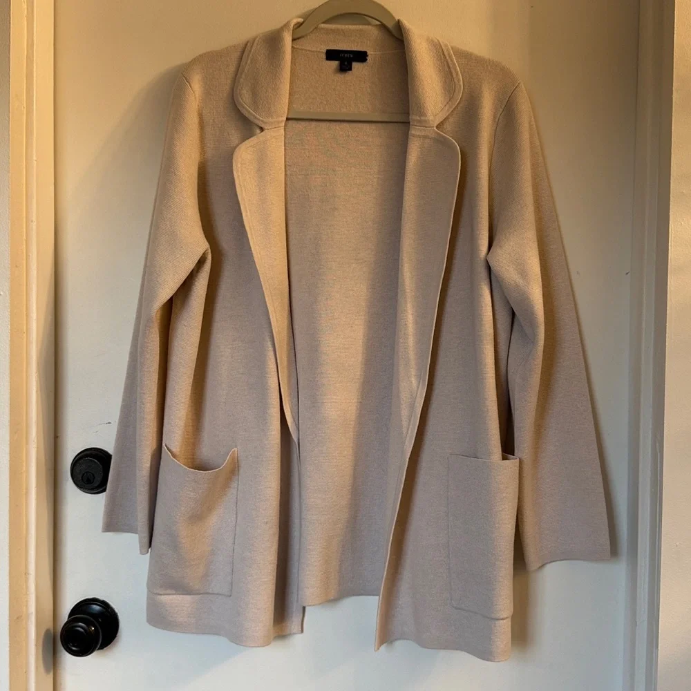 J.Crew Sophie Open Front Cardigan Sweater Blazer cotton wool Tan size S - Picture 2 of 6